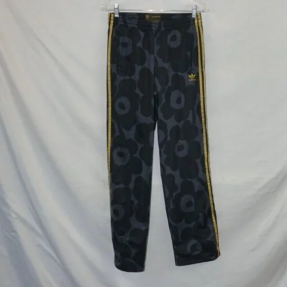 Adidas Marimekko Black Flower Firebird Gold Stripe Track Pants Womens S - Picture 3 of 11